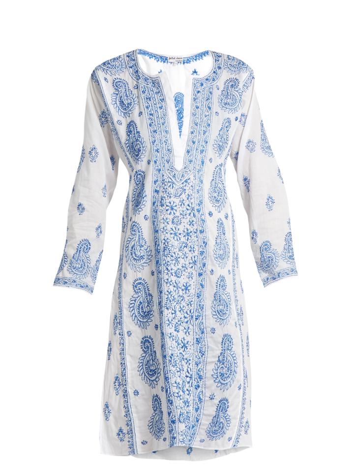 Juliet Dunn Paisley-embroidered Cotton-voile Kaftan