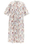 Ladies Beachwear Evi Grintela - Pintucked Floral-print Cotton Midi Dress - Womens - White Print