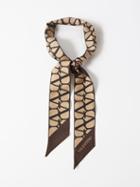 Valentino - V-logo-print Silk-twill Scarf - Womens - Brown Multi