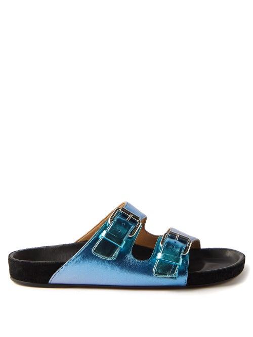 Isabel Marant - Lennyo Metallic-leather Slides - Womens - Blue Multi