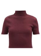 Staud - Lilou High-neck Ribbed-knit Cropped Top - Womens - Burgundy