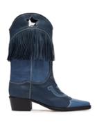 Matchesfashion.com Ganni - Tove Fringed Leather Western Boots - Womens - Blue