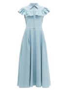 Matchesfashion.com Miu Miu - Ruffled Denim Midi Dress - Womens - Light Blue
