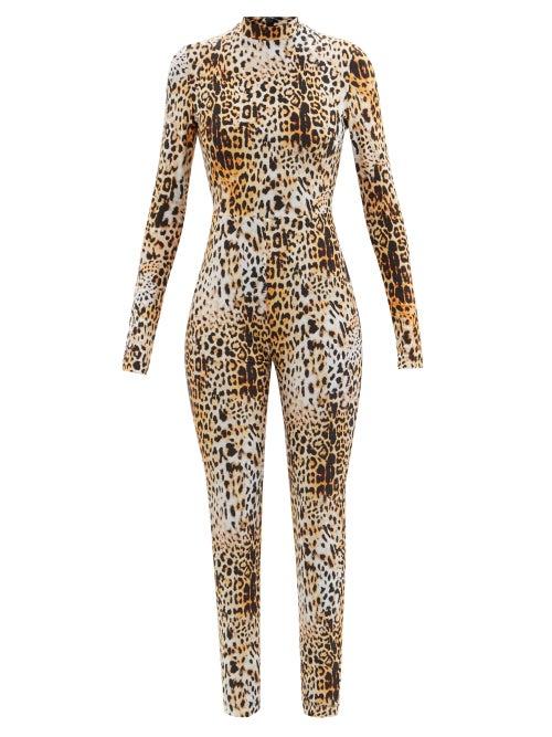 Halpern - High-neck Leopard-print Jersey Jumpsuit - Womens - Black Beige