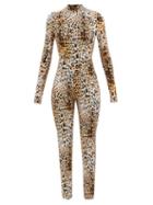 Halpern - High-neck Leopard-print Jersey Jumpsuit - Womens - Black Beige