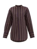 Matchesfashion.com Joseph - Aufray Mandarin-collar Striped Cotton-blend Shirt - Womens - Black Multi