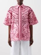 Zimmermann - Jude Broderie-anglaise Linen-blend Shirt - Womens - Pink Print