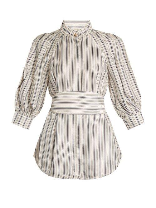 Matchesfashion.com Zimmermann - Painted Heart Striped Satin Twill Shirt - Womens - Grey Multi