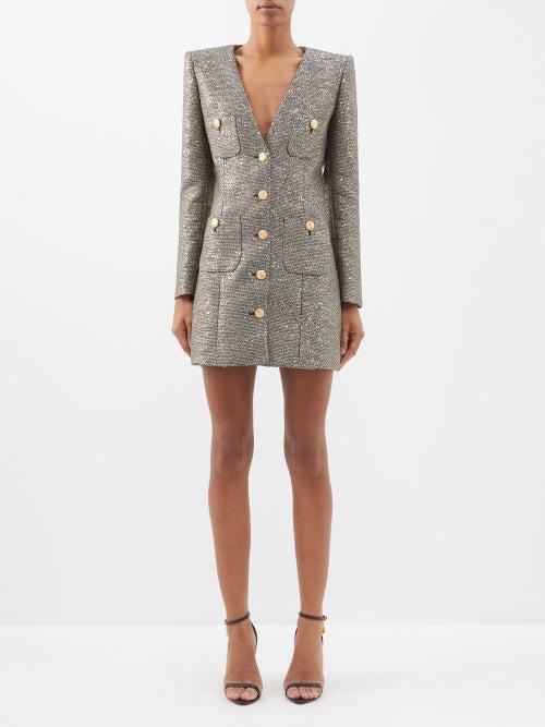 Alessandra Rich - Sequinned Wool-blend Lurex Dress - Womens - 01bk
