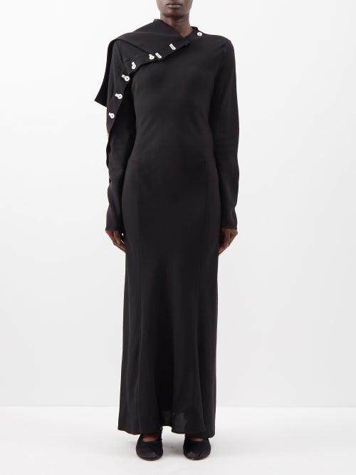 Jil Sander - Buttoned Asymmetric Canvas Maxi Dress - Womens - Black