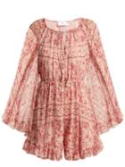 Matchesfashion.com Zimmermann - Castille Silk Playsuit - Womens - Red Multi