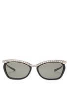 Matchesfashion.com Gucci - Crystal Embellished Rectangular Acetate Sunglasses - Womens - Black Silver