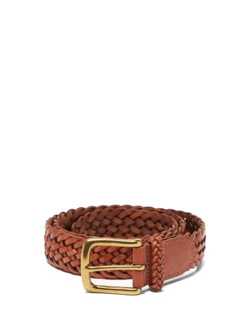 Matchesfashion.com Ralph Lauren Purple Label - Woven Leather Belt - Mens - Tan