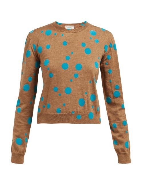 Matchesfashion.com Isa Arfen - Flocked Polka Dot Wool Sweater - Womens - Blue Multi