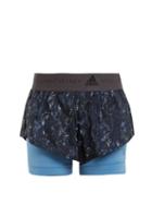 Matchesfashion.com Adidas By Stella Mccartney - Run Two In One Abstract Camouflage Print Shorts - Womens - Blue Multi