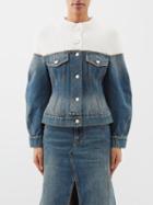 Alexander Mcqueen - Knit-panel Distressed-denim Jacket - Womens - Blue White