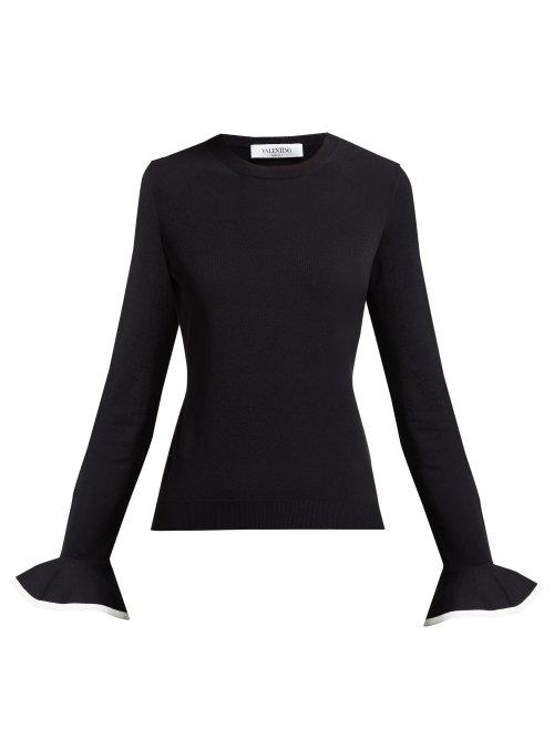 Matchesfashion.com Valentino - Fluted Sleeve Round Neck Sweater - Womens - Black White