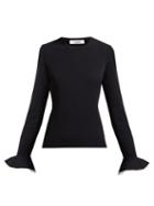 Matchesfashion.com Valentino - Fluted Sleeve Round Neck Sweater - Womens - Black White