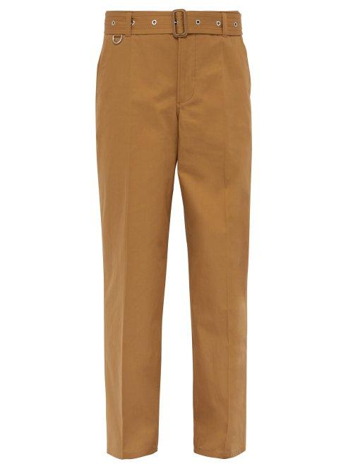 Matchesfashion.com Burberry - Belted Relaxed Leg Cotton Twill Trousers - Mens - Brown