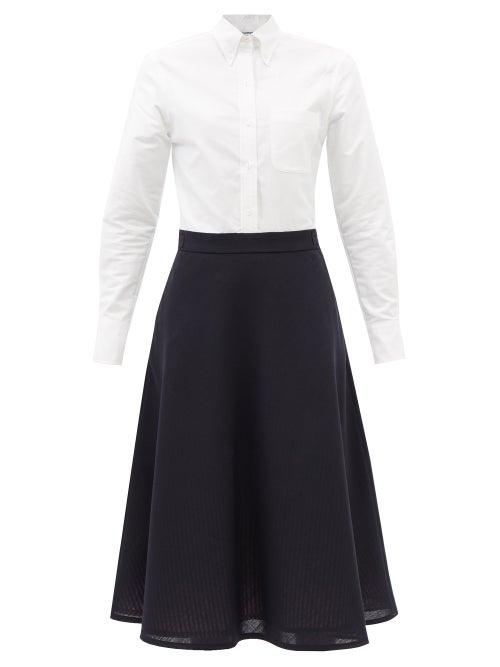 Thom Browne - Patch-pocket Cotton And Wool A-line Shirt Dress - Womens - Navy White