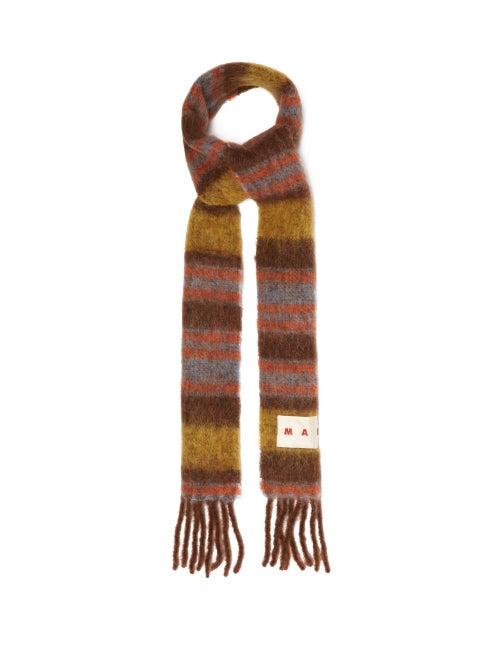 Marni - Striped Mohair-blend Scarf - Womens - Yellow Multi