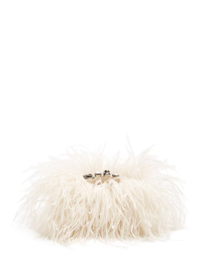 Alexander Mcqueen Ostrich Feather-embellished Leather Knuckle Clutch