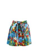 Matchesfashion.com Staud - Sage Belted Floral-print Cotton-blend Shorts - Womens - Multi