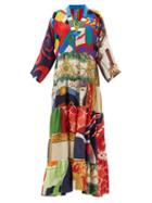 Matchesfashion.com Rianna + Nina - Vintage V-neck Patchwork Silk Dress - Womens - Multi