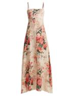 Matchesfashion.com Zimmermann - Laeila Floral Printed Linen Dress - Womens - Cream Multi