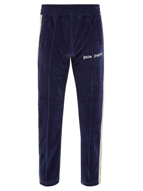 Matchesfashion.com Palm Angels - Side Stripe Cotton Blend Velour Track Pants - Mens - Blue