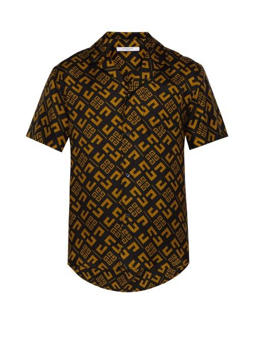 Matchesfashion.com Givenchy - Logo Print Silk Faille Bowling Shirt - Mens - Black Yellow
