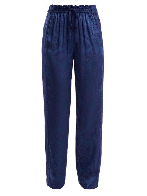 Matchesfashion.com Peter Pilotto - High Rise Floral Jacquard Satin Trousers - Womens - Blue Print