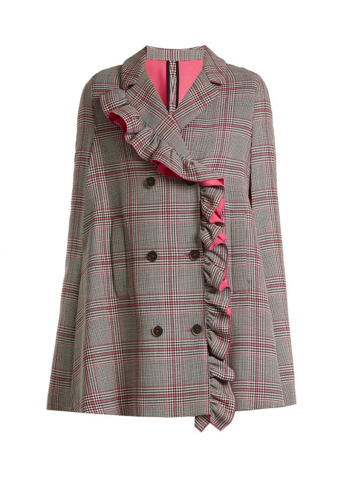 Msgm Asymmetric-ruffle Prince Of Wales-checked Cape