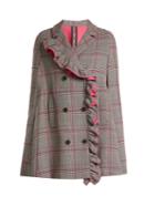 Msgm Asymmetric-ruffle Prince Of Wales-checked Cape