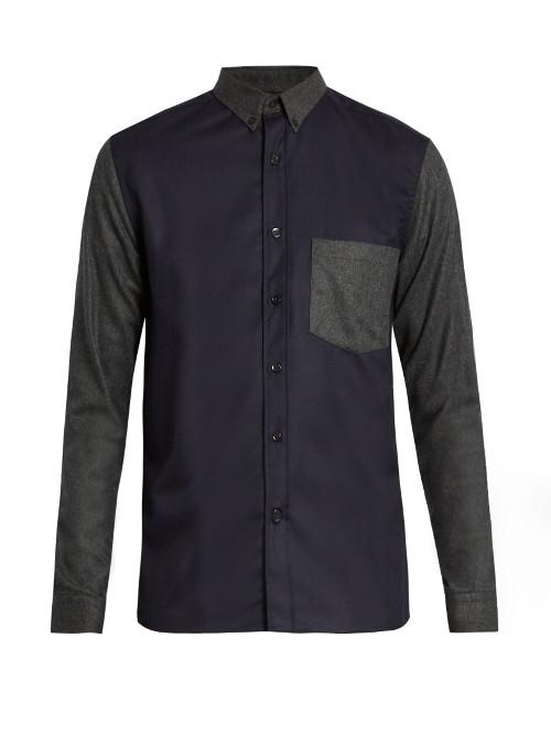 Ami Contrast-sleeve Point-collar Wool Shirt