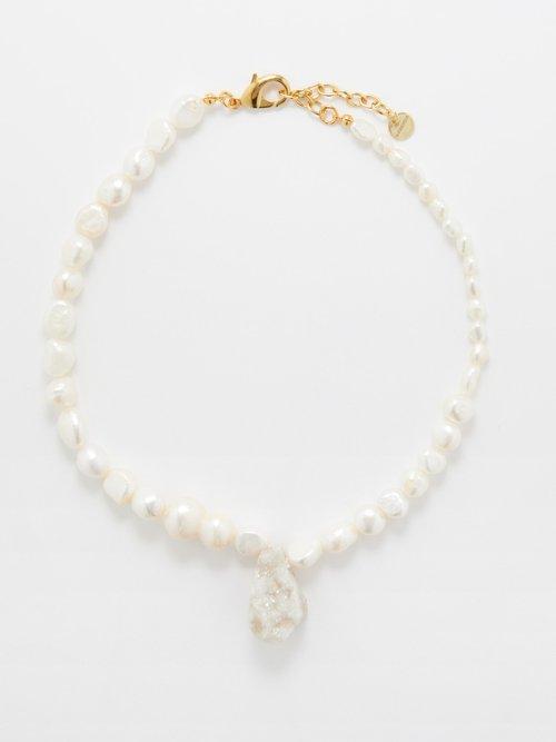Anita Berisha - Agate & Pearl 24kt Gold-plated Necklace - Womens - Pearl