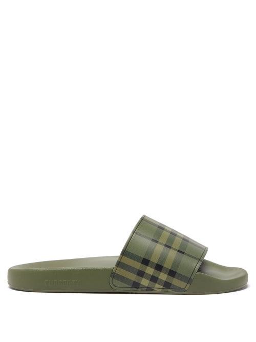 Mens Shoes Burberry - Furley Vintage-check Rubber Slides - Mens - Khaki