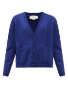 Matchesfashion.com Gucci - Gg-logo Cable-knit Wool Cardigan - Womens - Blue