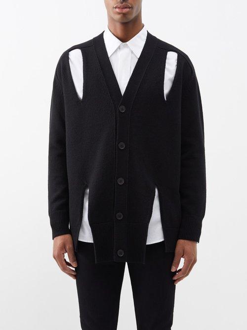 Alexander Mcqueen - Slashed Oversized Wool Cardigan - Mens - Black