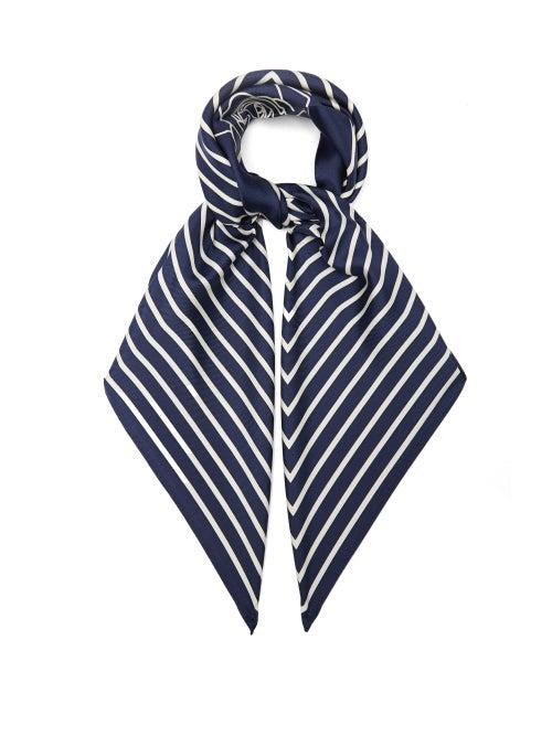 Lescarf - Striped Rose-print Silk-twill Scarf - Womens - Navy