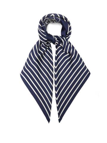 Lescarf - Striped Rose-print Silk-twill Scarf - Womens - Navy