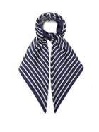 Lescarf - Striped Rose-print Silk-twill Scarf - Womens - Navy