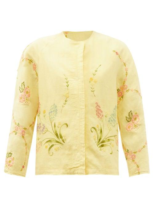 Matchesfashion.com By Walid - Ilana Upcycled Floral-embroidered Linen Jacket - Womens - Yellow