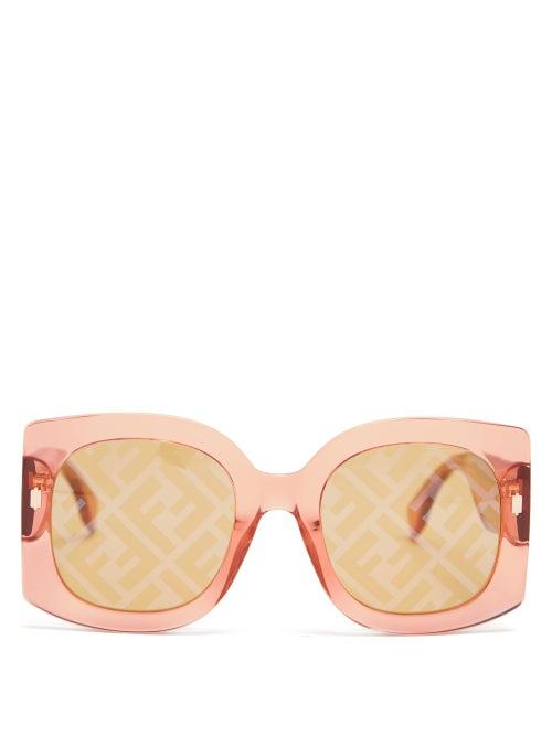 Matchesfashion.com Fendi - Ff-logo Square Acetate Sunglasses - Womens - Orange