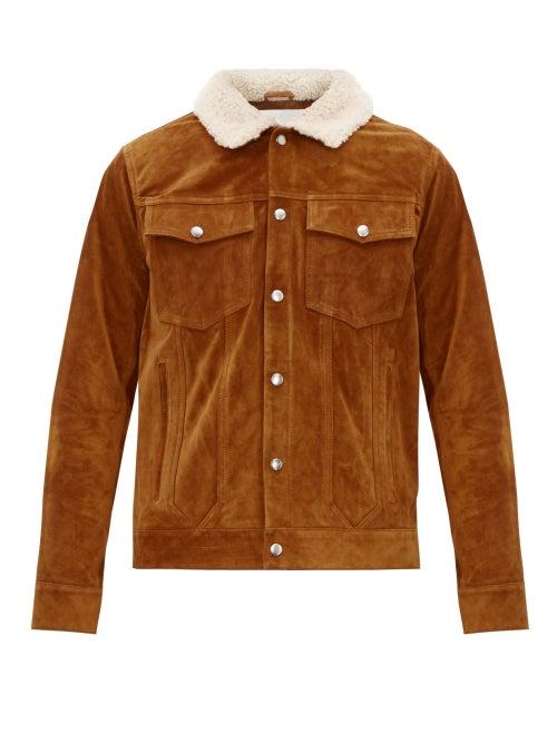 Matchesfashion.com Frame - Shearling Collar Suede Jacket - Mens - Beige