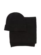 Matchesfashion.com Johnstons Of Elgin - Ribbed Cashmere Beanie Hat And Scarf - Womens - Black