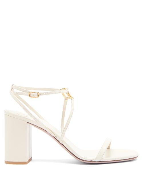 Matchesfashion.com Valentino Garavani - V-logo Block-heel Leather Sandals - Womens - Cream