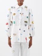Ale Mais - Soleil Embroidered-linen Shirt - Womens - Ivory Multi