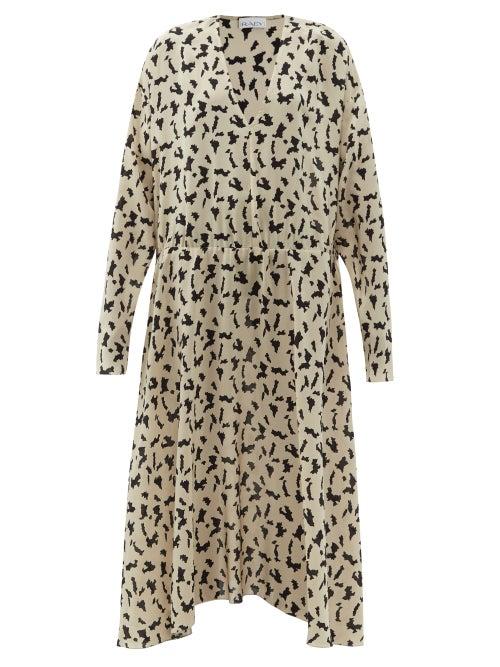 Matchesfashion.com Raey - Drawstring Abstract-print Silk Midi Dress - Womens - Beige Print