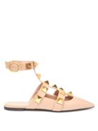 Valentino Garavani - Roman Stud Point-toe Backless Leather Flats - Womens - Nude